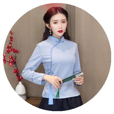 唐装女冬装上衣复古茶服套装秋冬禅服少女加厚汉服中国民国风女装-图3