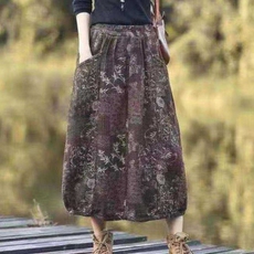 Брюки 2019新款女装棉麻半身裙女裙文艺范半身长裙韩版秋季半裙高腰