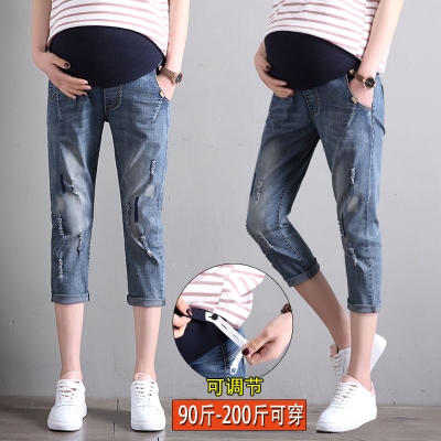Pregnant Woman Jeans Spring Summer Thin section 7 Pants Outer Pants 2020 Summer Loose Big Code Grinding and Bottom Summer Dress Outwear