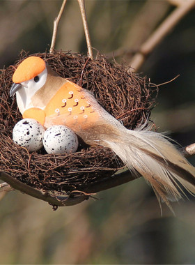 鸟巢手工草编拍照道具装饰摆件
