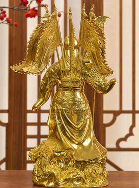 贴金关公九龙纯铜摆件供奉店铺