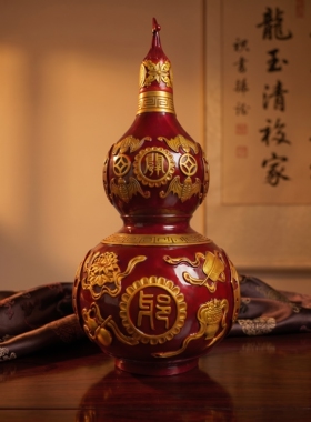 红色八卦葫芦风水摆件铜葫芦摆