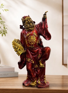 手拿扇子钟馗纯黄铜家用摆件