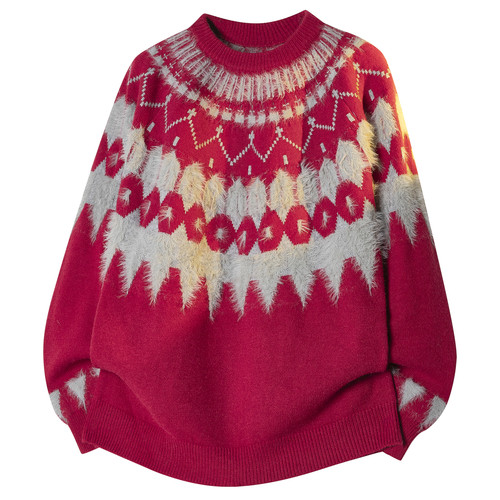 男士黑色美式圣诞毛衣男套头费尔岛毛衫新年战袍冬季外套2025新款 - 图1