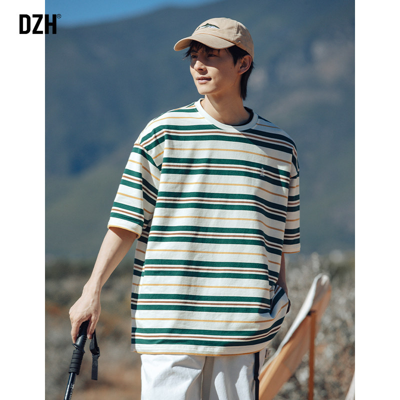 男士撞色条纹男短袖重磅2023 t恤 dzhT恤
