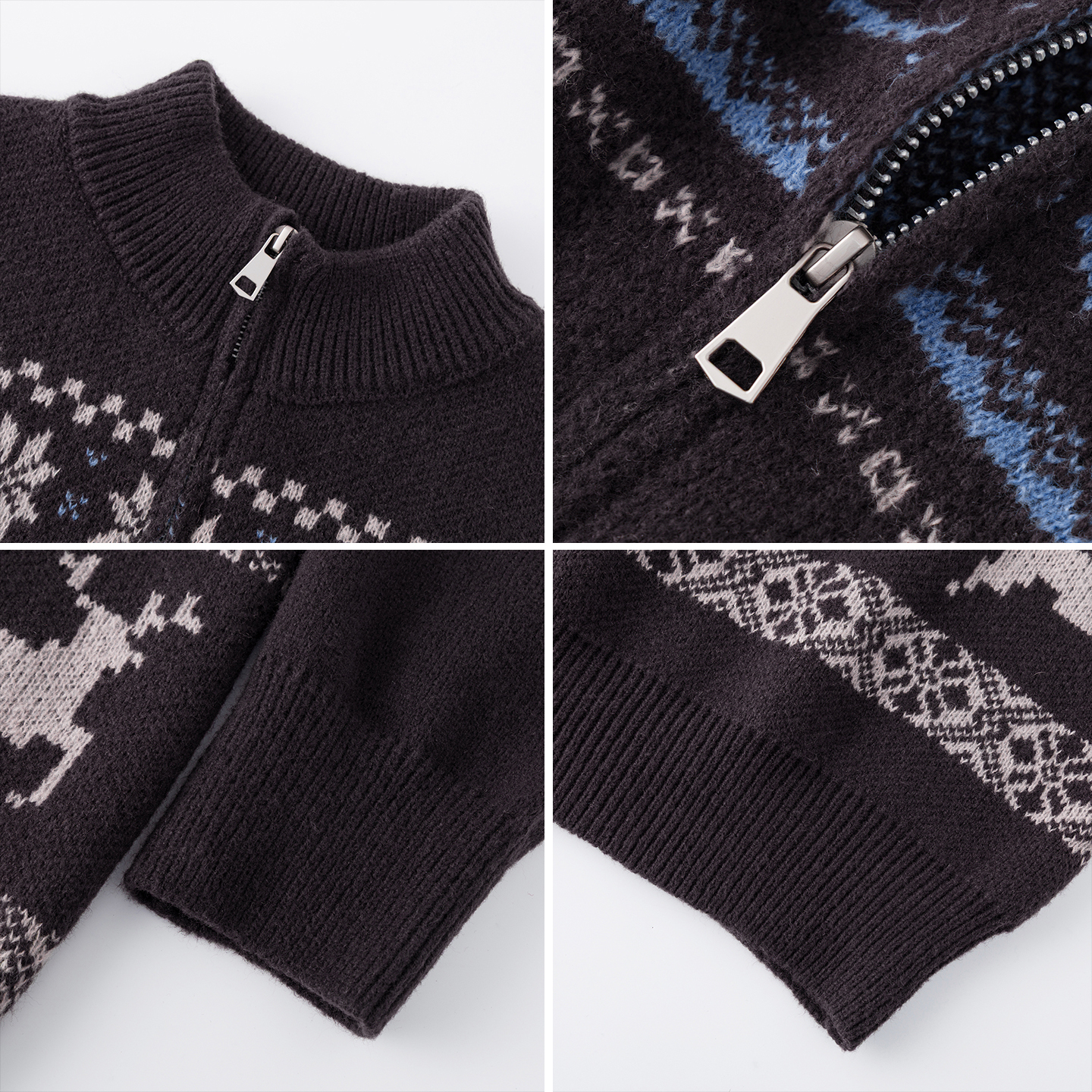 青少年费尔岛拉链毛衣男款秋冬2025新款提花肌理上衣针织开衫外套 - 图3