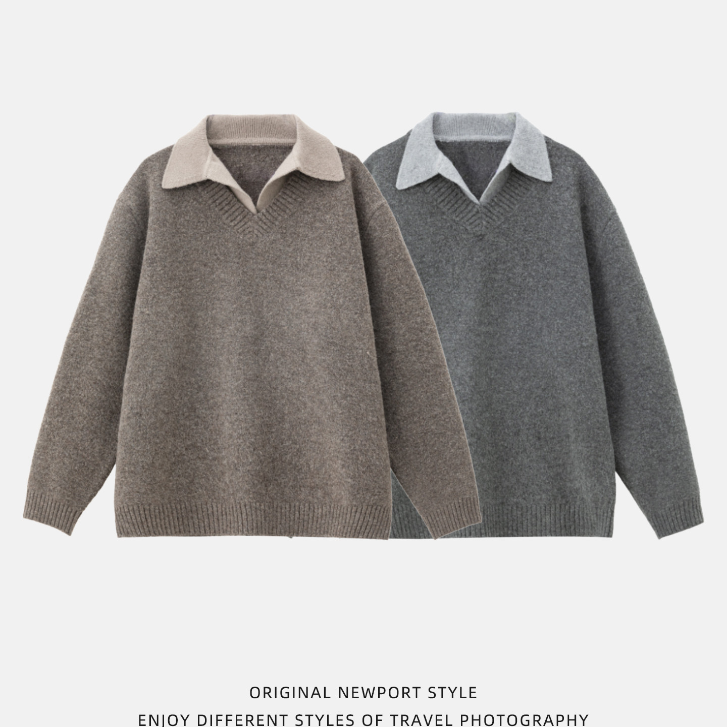 男士假两件灰色毛衣冬季衣服英伦雅痞男装翻领羊毛针织衫冬装上衣,淘宝优惠券,粉丝福利购,淘宝优惠卷