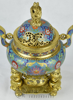 北京特色手工艺故宫景泰蓝香炉铜胎珐琅寺庙佛堂供佛小虎腿熏香炉