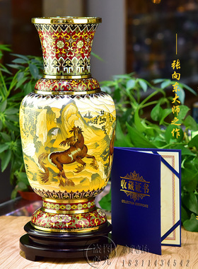 大师景泰蓝六线马瓶全铜家装摆件