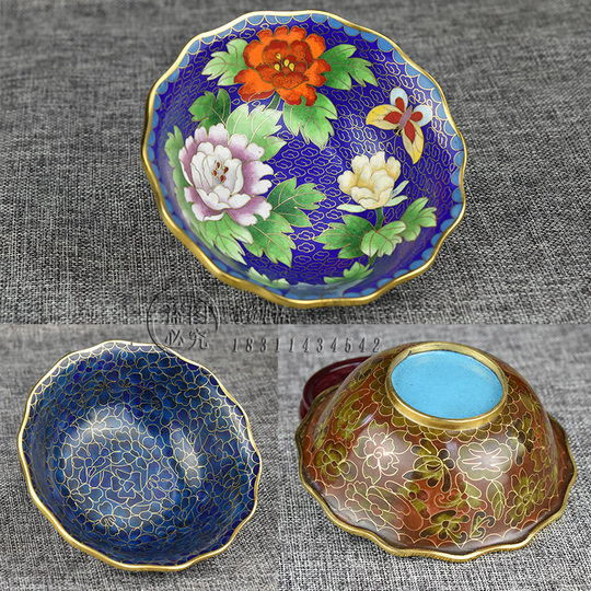 景泰蓝5寸磨光花口碗北京特色传统手工艺双面掐丝珐琅碗摆件礼品