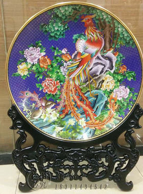 景泰蓝赏盘20寸鹤鹿同春珐琅花盘