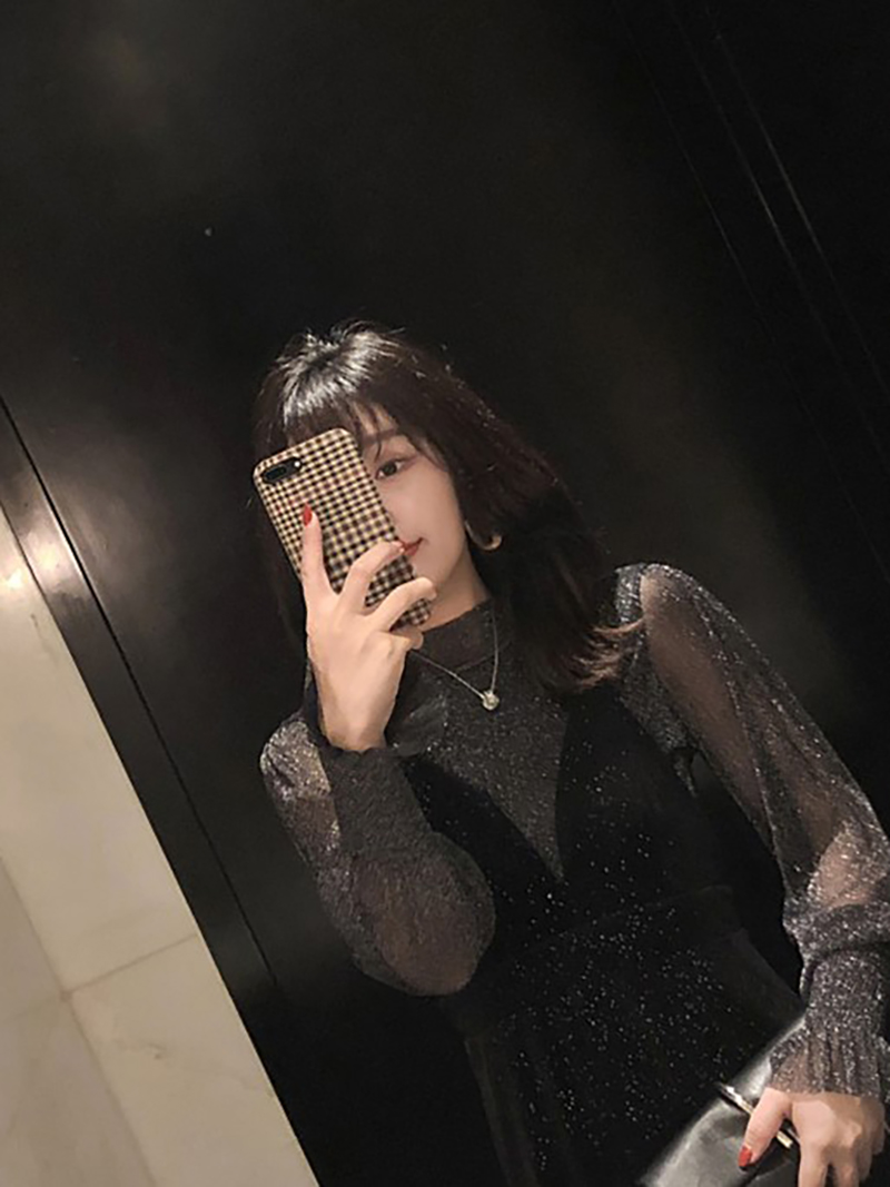 女装2021新款潮早秋装两件套装设计感小众气质丝绒小黑裙连衣裙子高清大图