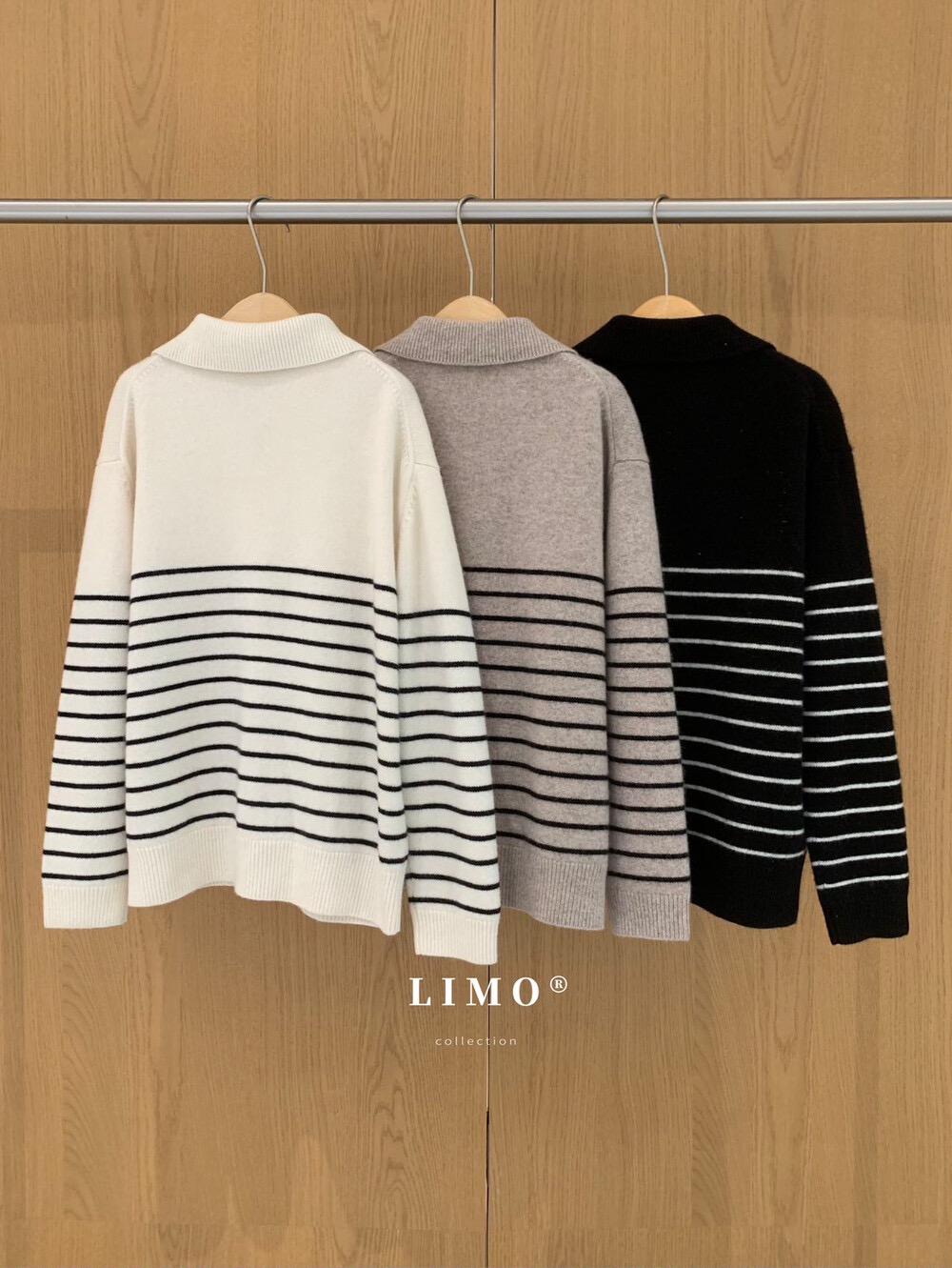 【LIMO】冬上新100羊毛POLO领条纹毛衣(含100%羊毛)8222 - 图1