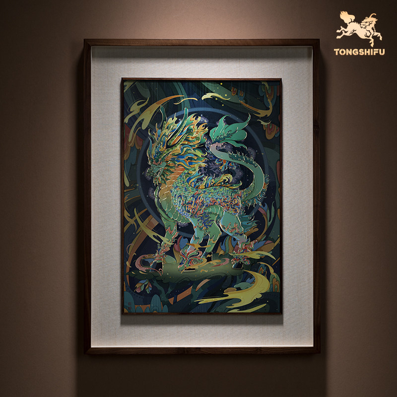 铜师傅 手工錾刻 铜雕画《五行麒麟》客厅玄关沙发背景墙装饰画