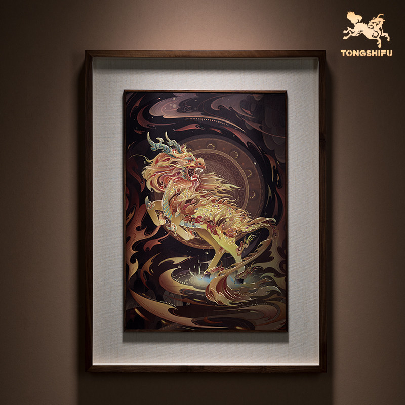 铜师傅 手工錾刻 铜雕画《五行麒麟》客厅玄关沙发背景墙装饰画