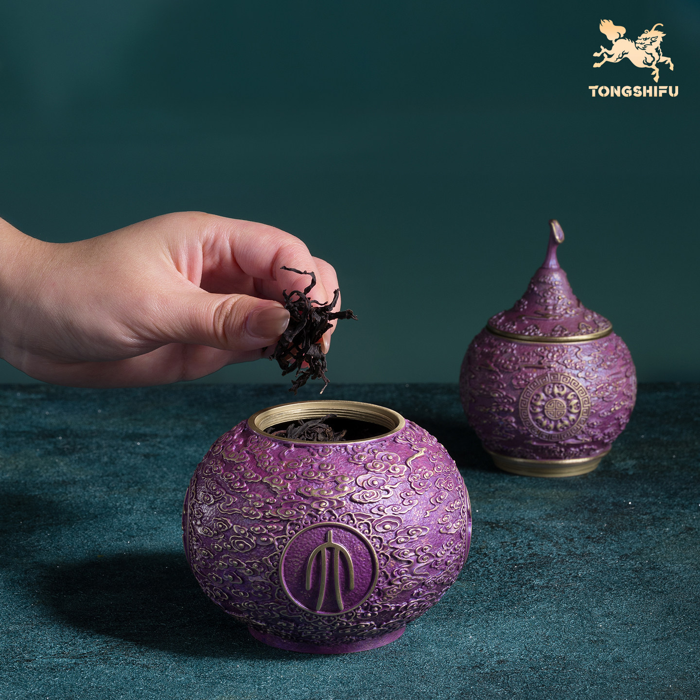 铜师傅《紫气东来双层茶叶罐》客厅桌面茶叶罐铜摆件 家居工艺品,淘宝优惠券,粉丝福利购,淘宝优惠卷