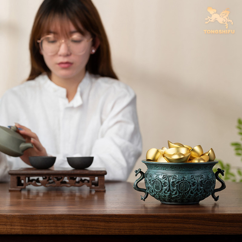 铜师傅《聚宝盆（中号）》客厅桌面铜摆件 家居装饰品 开业礼物,淘宝优惠券,粉丝福利购,淘宝优惠卷