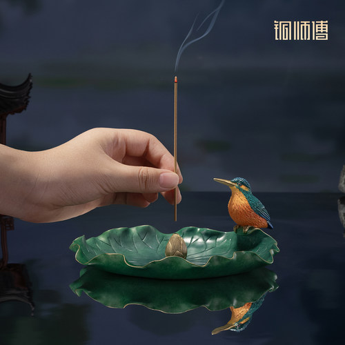 铜师傅 《荷翠香插》客厅桌面铜香炉摆件 家居装饰工艺品 - 图3