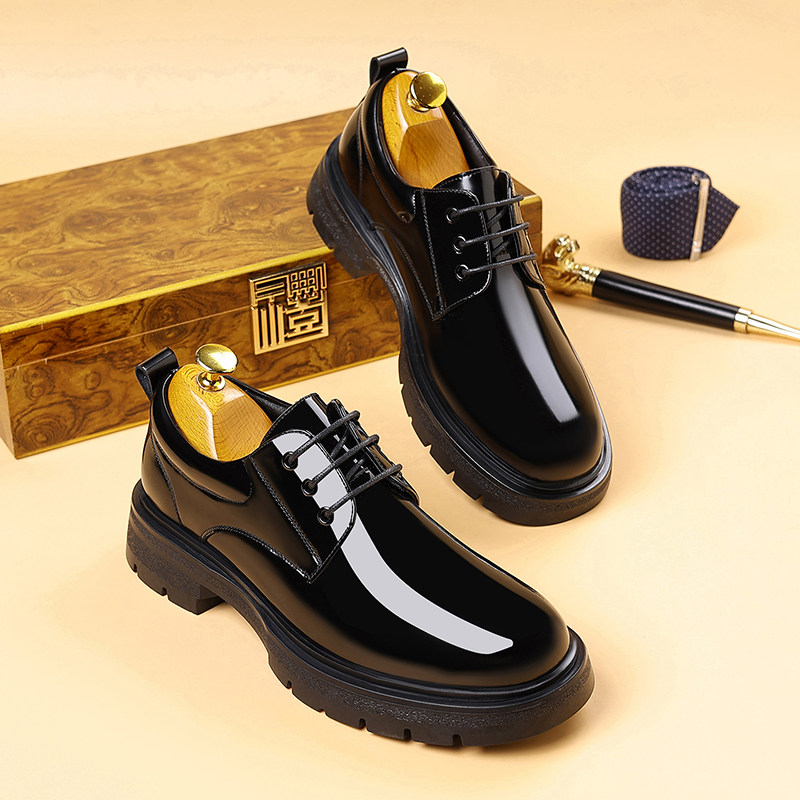 轻奢亮皮韩版尖头厚底皮鞋男士春秋商务正装真皮休闲英伦工作鞋潮,淘宝优惠券,粉丝福利购,淘宝优惠卷