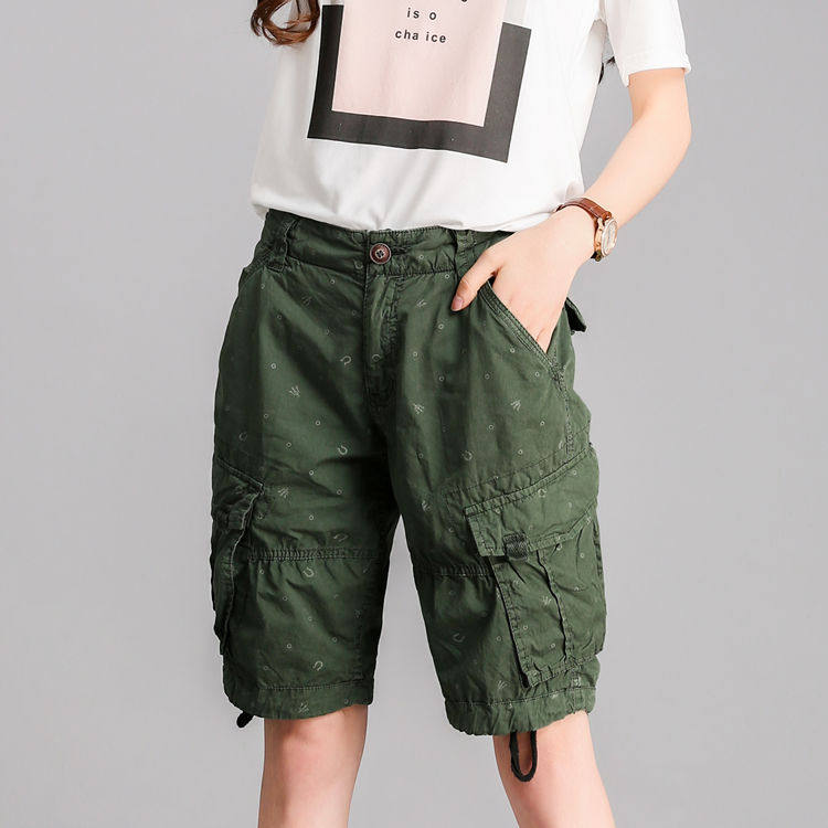 阔腿短裤女高腰夏迷彩工装休闲裤 飘雪妮休闲裤