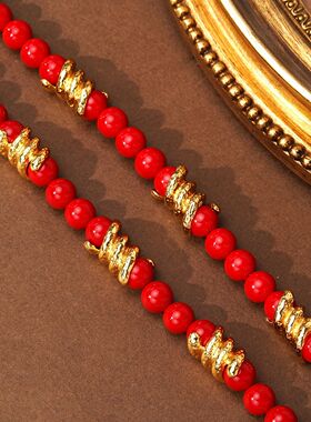 中古vintage时尚百搭轻奢项链女红色喜庆小众文艺复古个性锁骨链