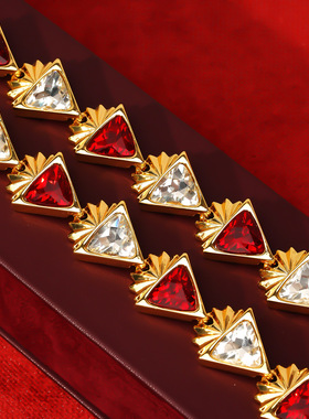 中古vintage宫廷风法式欧美小众设计重工轻奢项链红色闪钻锁骨链