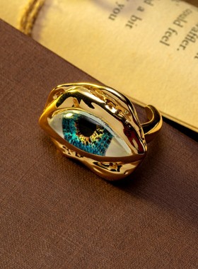 中古vintage饰品恶魔之眼华丽眼睛开口戒指优雅文艺轻奢个性戒指