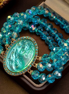 中古vintage手链弹力串珠手链玻璃猫眼石休闲度假风美人鱼手链女