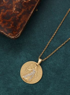 时尚百搭简约通勤项链女镶钻十二星座金币系列镀金文艺复古锁骨链