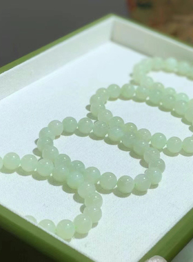 新疆直发包邮天然和田玉手链晴水葡萄肉女款圆珠手串带证书