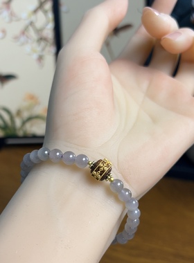 新疆直发和田玉烟紫手链天然玉石老料手串单圈配沉香珠子带证书