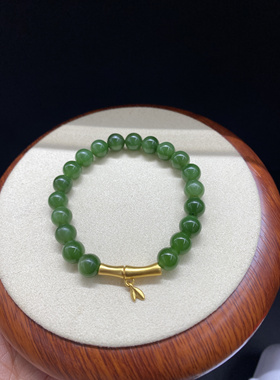 新疆直发包邮天然和田玉碧玉手链女款圆珠单圈手串带证书