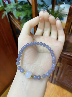 新疆直发包邮天然和田玉烟紫手链女款圆珠单圈手串天然玉石珠子