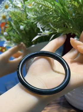 新疆直发正品和田玉墨翠手镯天然玉石老料黑青镯子8mm带证书