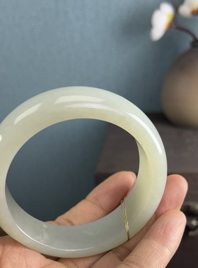 新疆直发正品和田玉籽料手镯天然玉石老料洒金皮宽版轮胎镯带证书