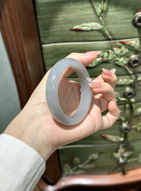 新疆直发包邮天然和田玉烟紫色手镯宽12带证书