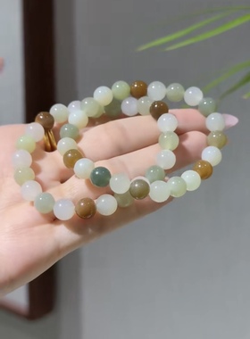 新疆直发正品和田玉多宝手串天然玉石手链圆珠单圈8mm带证书