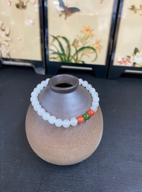 新疆直发和田玉白玉手链女款圆珠单圈手串新中式国风礼物带证书