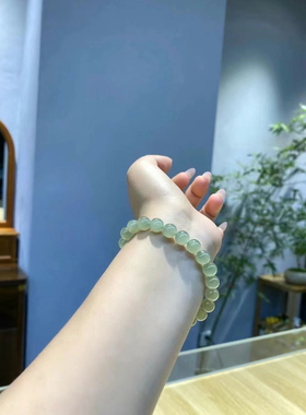 新疆直发包邮天然和田玉手链女款圆珠单圈手串冰晴葡萄肉8带证书