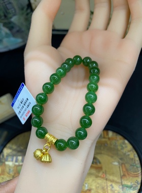 新疆直发和田碧玉女款圆珠单圈手串两世欢手链8国风新中式带证书