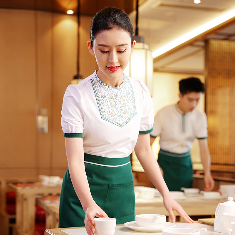 衣研堂中餐厅服务员工作服中国风酒店餐饮茶馆定制套装短袖夏季女 - 图2