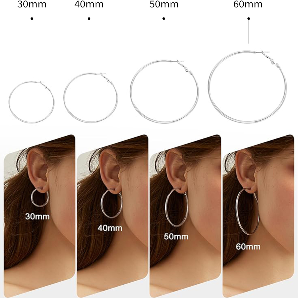 韩版时尚极简925纯银耳针银色金色大圆圈素圈清冷感耳环耳夹耳饰 - 图1