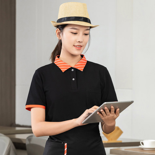 餐厅服务员工作服短袖女夏季蛋糕烧烤快餐火锅饭店工装t恤定制男 - 图3