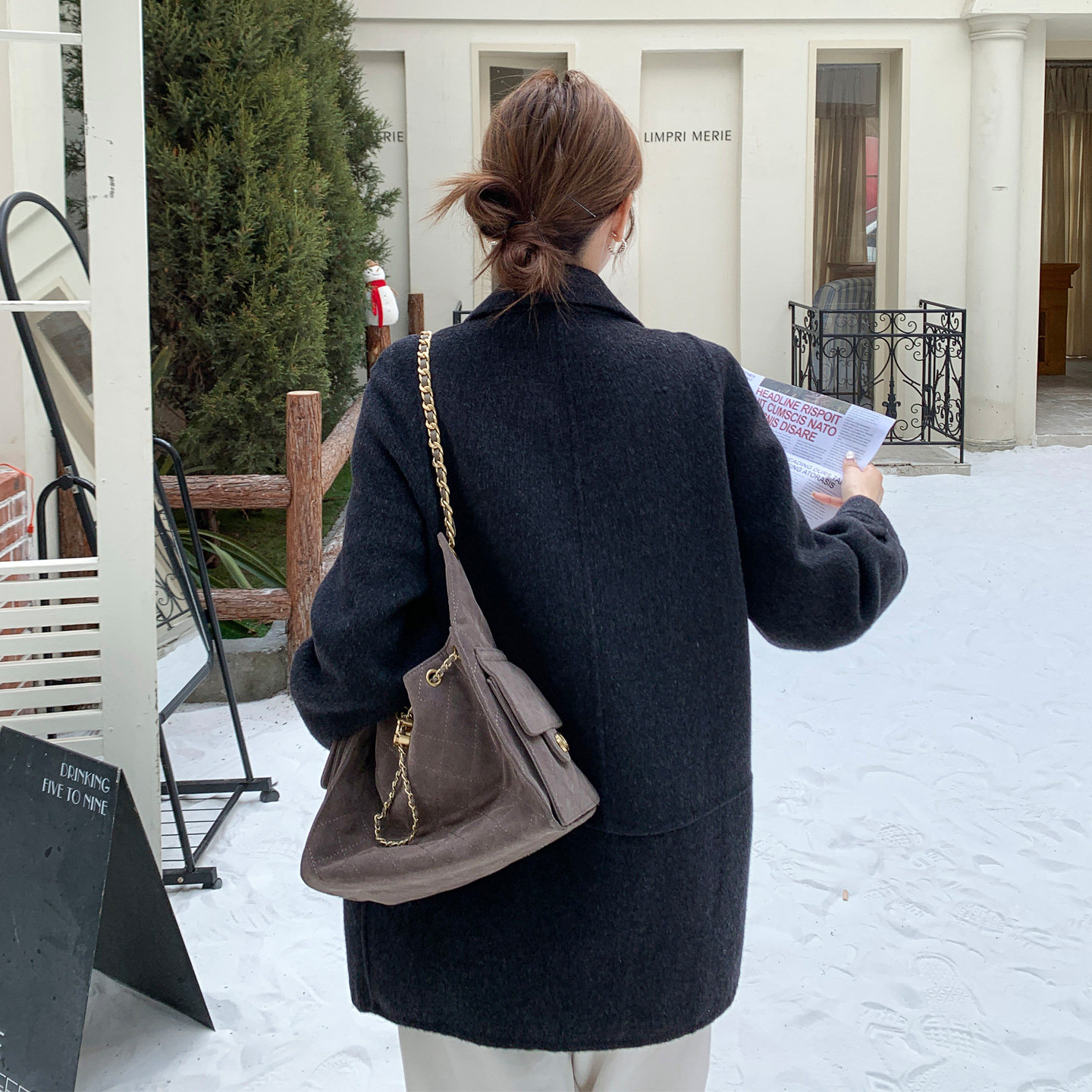 漫沿MANYAN灰色短款羊毛羊绒大衣高级双面呢子正肩毛呢西装外套女,淘宝优惠券,粉丝福利购,淘宝优惠卷