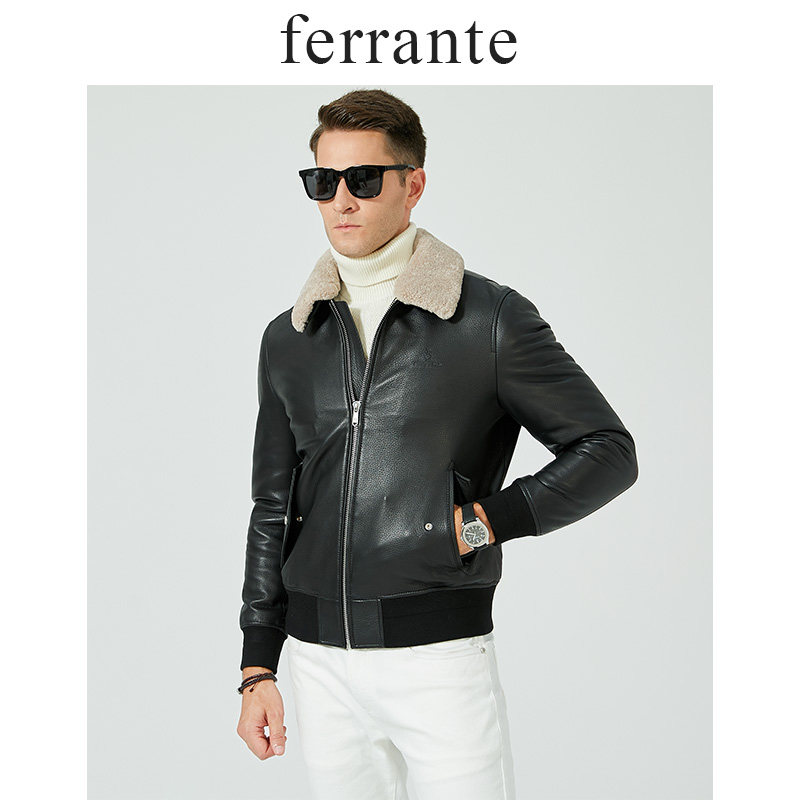 Ferrante费兰特秋冬新品男士时尚羊羔毛翻领真绵羊皮皮衣 2087-70,淘宝优惠券,粉丝福利购,淘宝优惠卷