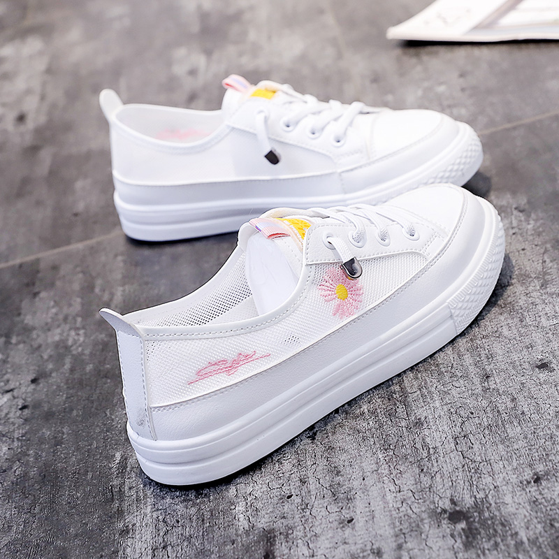 倾馨鞋类专营店夏季新款透气网面网鞋小白女鞋休闲小雏菊平底单鞋百搭板鞋子3