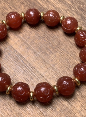 原创藏式真品天然包浆玛瑙回纹民族风情侣手串招财手链宝珠念珠佛