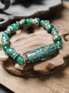 绿色手链西藏老玛瑙藏式复古