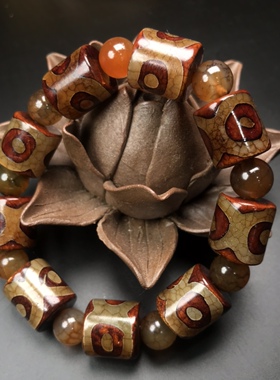 西藏真品天然老玛瑙龙纹天珠念珠