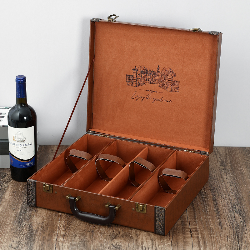 红酒包装礼盒四支装空盒子双支六支装葡萄酒盒高档2瓶手提红酒箱-图0